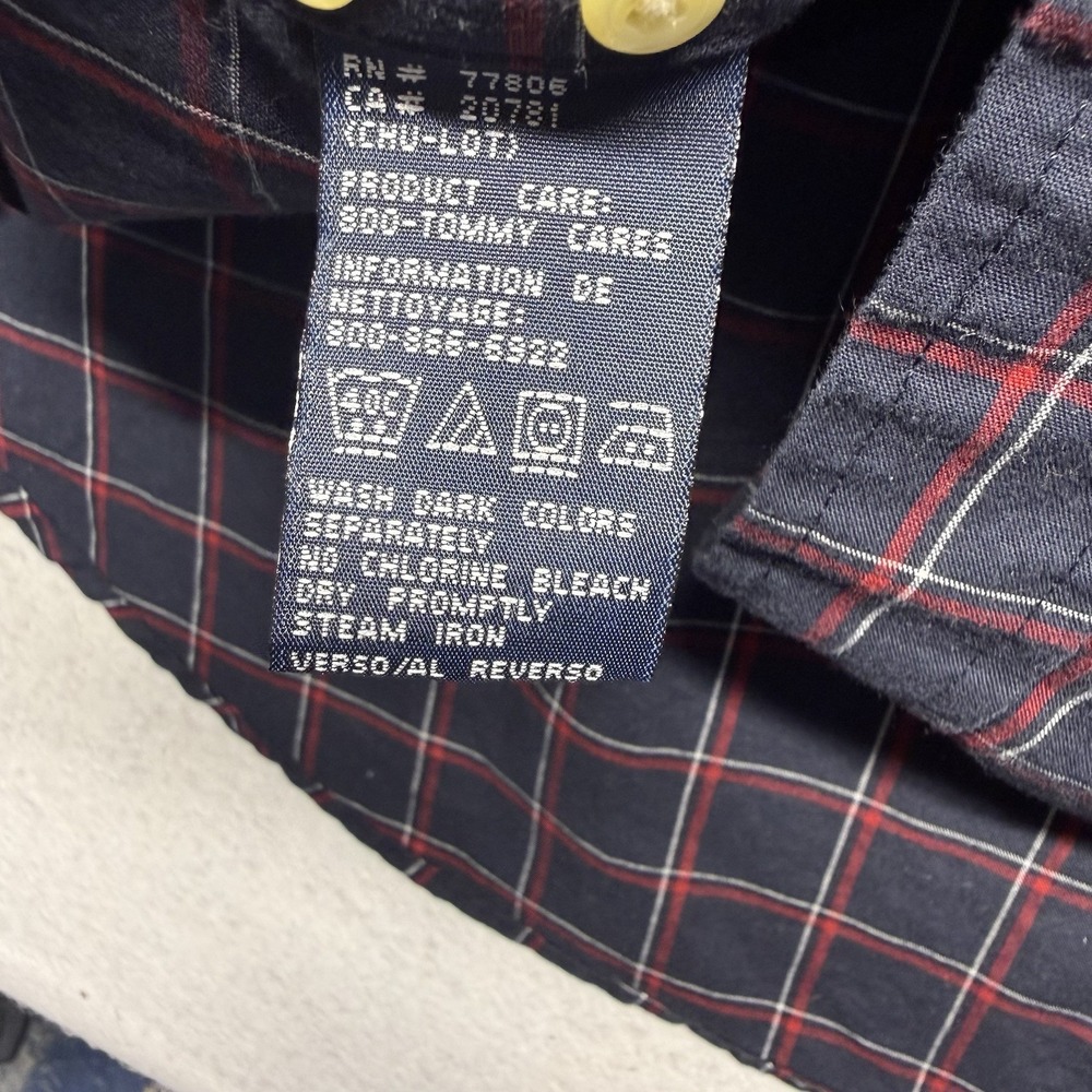 Tommy Hilfiger Shirt Mens XL  Blue Plaid Button Down Long Sleeve Flag Logo VTG - Picture 12 of 16